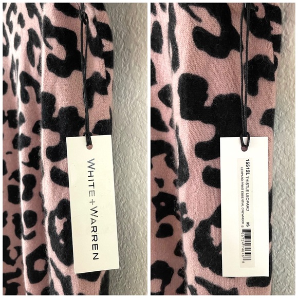 NWT White + Warren Cashmere Sweater Leopard - Picture 14 of 16